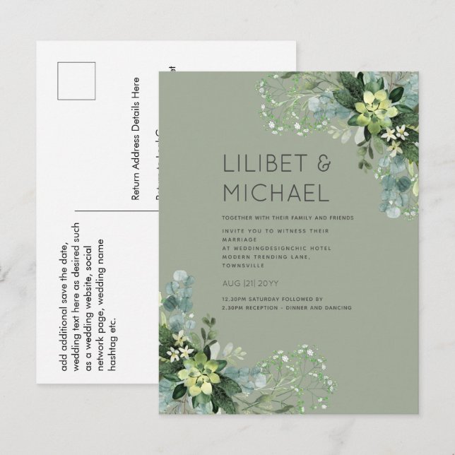 BUDGET  Eucalyptus Greenery Wedding Foliage Postcard (Front/Back)