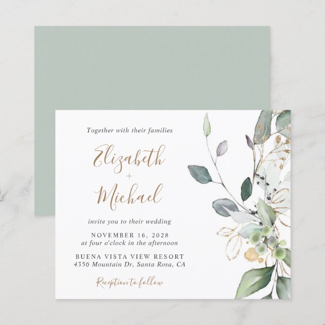 Budget Eucalyptus Greenery Wedding Invitation (Front/Back)