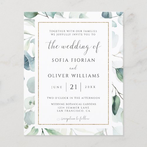 Budget Eucalyptus Greenery Wedding Invitation