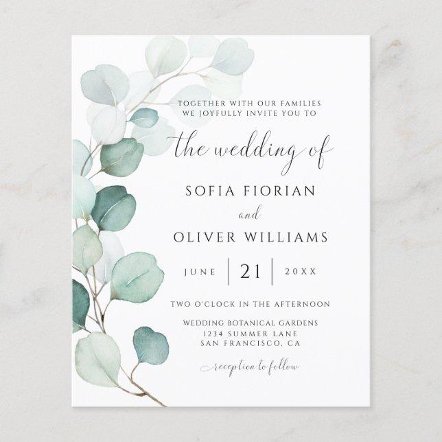 Budget Eucalyptus Greenery Wedding Invitation (Front)