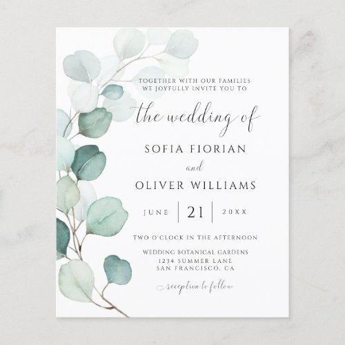 Budget Eucalyptus Greenery Wedding Invitation