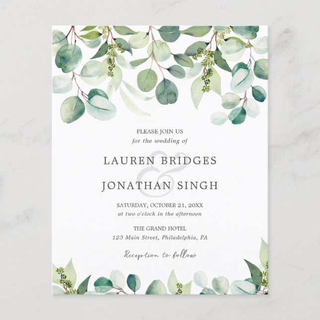 Budget Eucalyptus Greenery Wedding Invitation (Front)