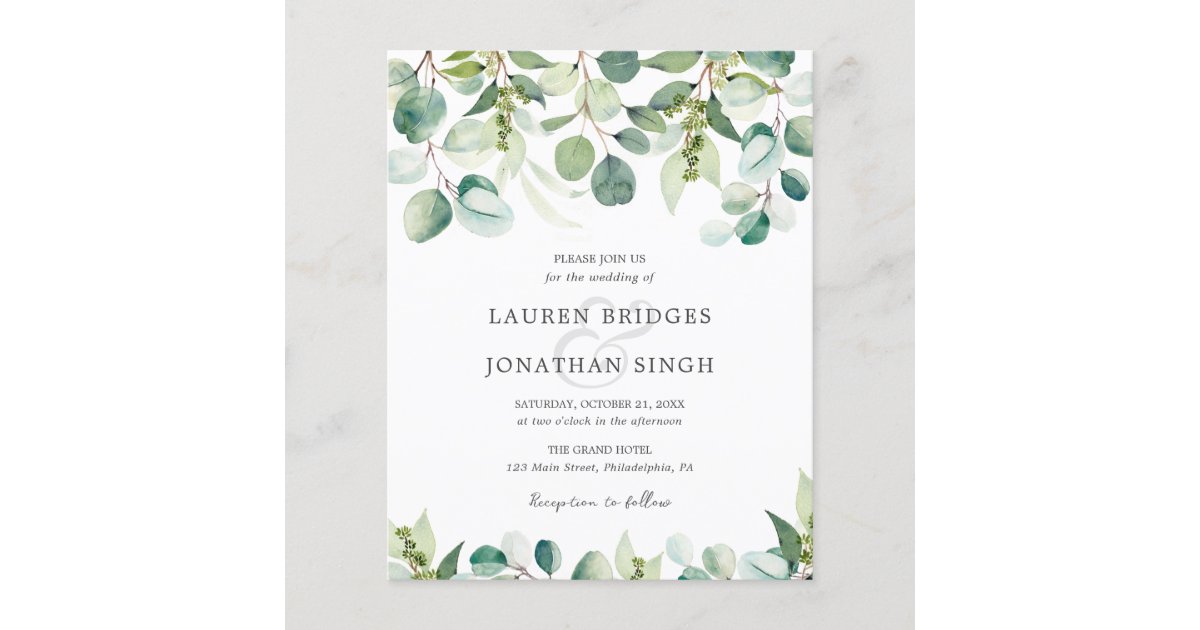 Budget Eucalyptus Greenery Wedding Invitation | Zazzle