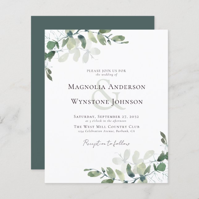 Budget Eucalyptus Greenery Wedding Invitation (Front/Back)