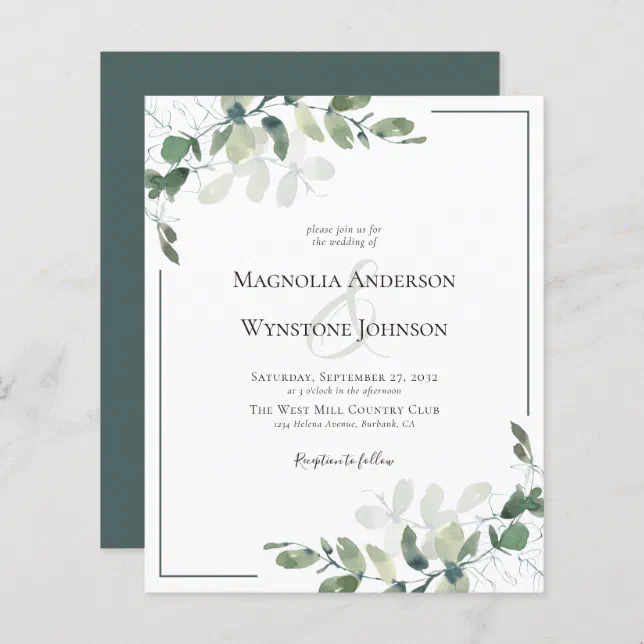 Budget Eucalyptus Greenery Wedding Invitation 