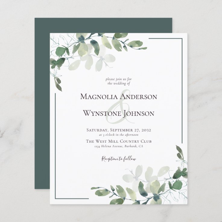 Budget Eucalyptus Greenery Wedding Invitation | Zazzle