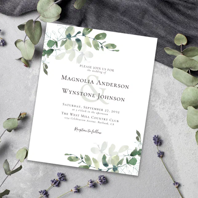 Budget Eucalyptus Greenery Wedding Invitation | Zazzle