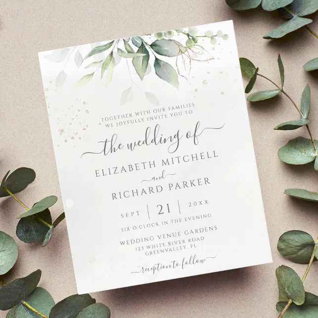 Budget Eucalyptus Greenery Wedding Invitation | Zazzle