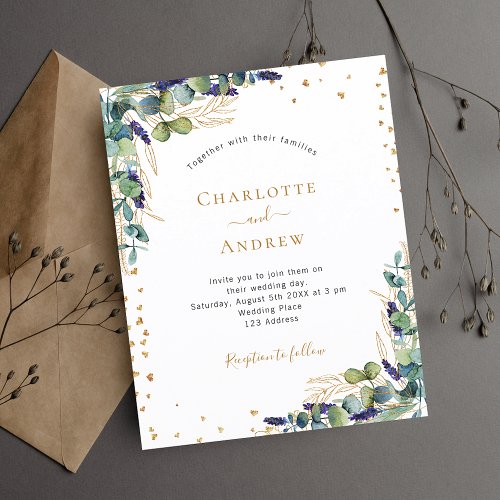 Budget eucalyptus greenery wedding invitation