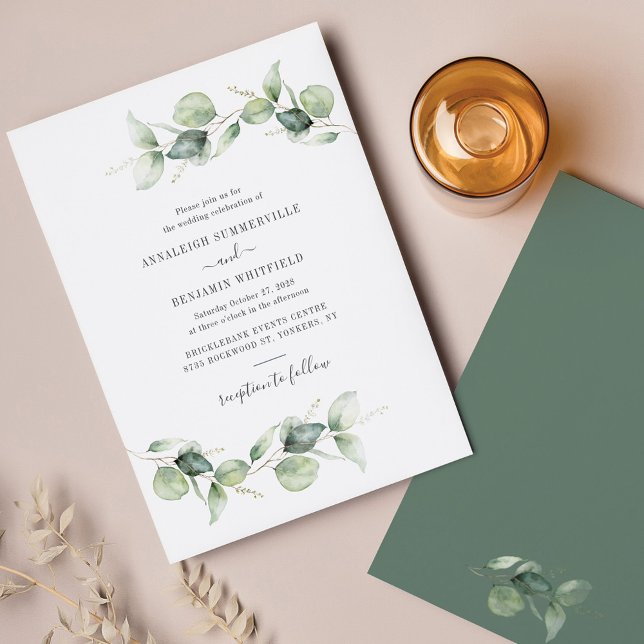 Budget Eucalyptus Greenery Wedding Invitation (Creator Uploaded)