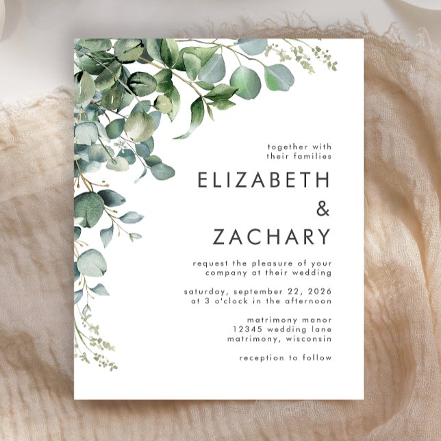 Budget Eucalyptus Greenery Wedding Invitation (Creator Uploaded)