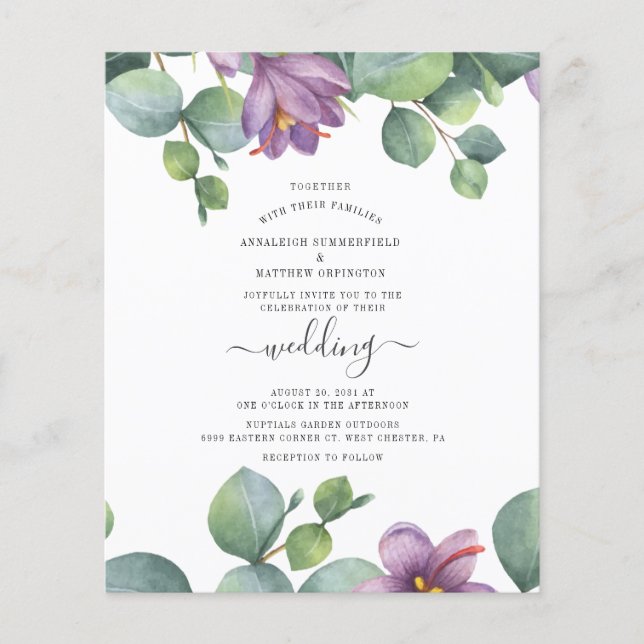 Budget Eucalyptus Greenery Wedding Invitation (Front)
