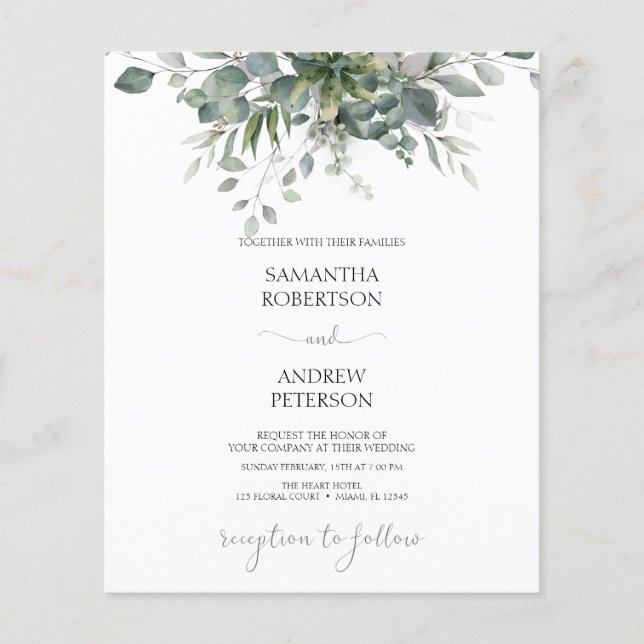 Budget  Eucalyptus Greenery Wedding Invitation (Front)