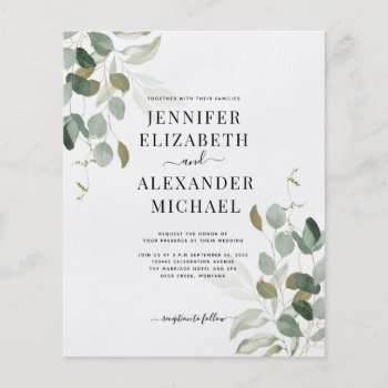 Budget Eucalyptus Greenery Wedding Invitation Flyer by antiquechandelier at Zazzle