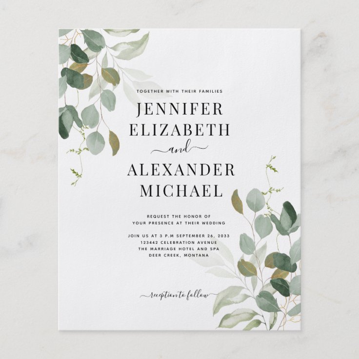 Budget Eucalyptus Greenery Wedding Invitation Flyer Zazzle