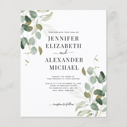 Budget Eucalyptus Greenery Wedding Invitation Flyer