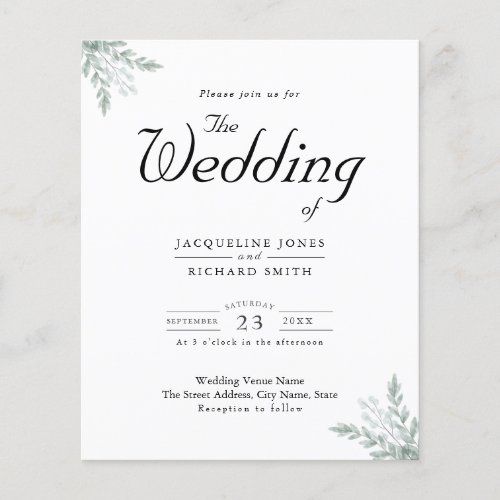 Budget Eucalyptus Greenery Wedding Invitation Flyer