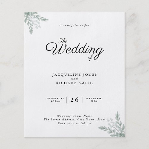 Budget Eucalyptus Greenery Wedding Invitation Flyer