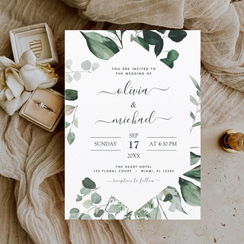 Budget Eucalyptus Greenery Wedding Invitations