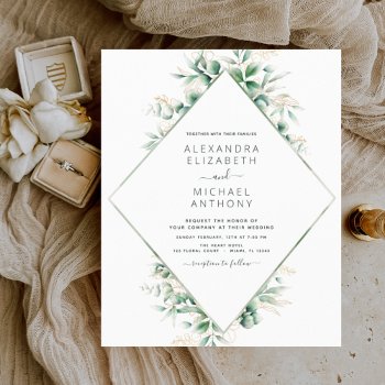 Budget Eucalyptus Greenery Wedding Invitations by Hot_Foil_Creations at Zazzle