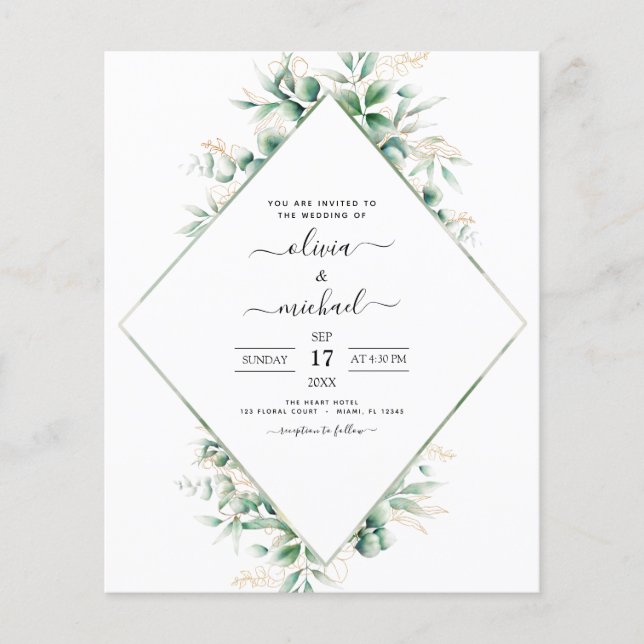 Budget Eucalyptus Greenery Wedding Invitations Flyer (Front)