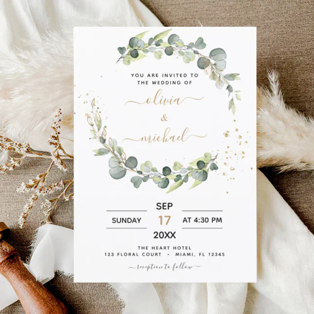 Budget Eucalyptus Greenery Wedding Invitations Flyer Zazzle