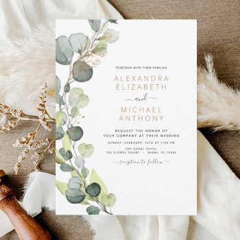 Budget Eucalyptus Greenery Wedding Invitations Flyer by Hot_Foil_Creations at Zazzle