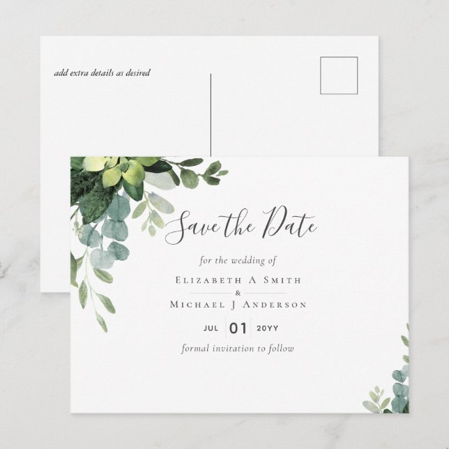 BUDGET  Eucalyptus greenery Wedding Postcard (Front/Back)