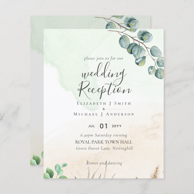 Budget Eucalyptus Greenery Wedding RECEPTION Party (Front/Back)