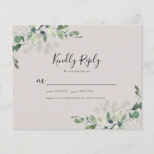 BUDGET Eucalyptus Greenery Wedding RSVP Card