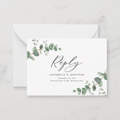 budget Eucalyptus Greenery Wedding RSVP reply Note Card
