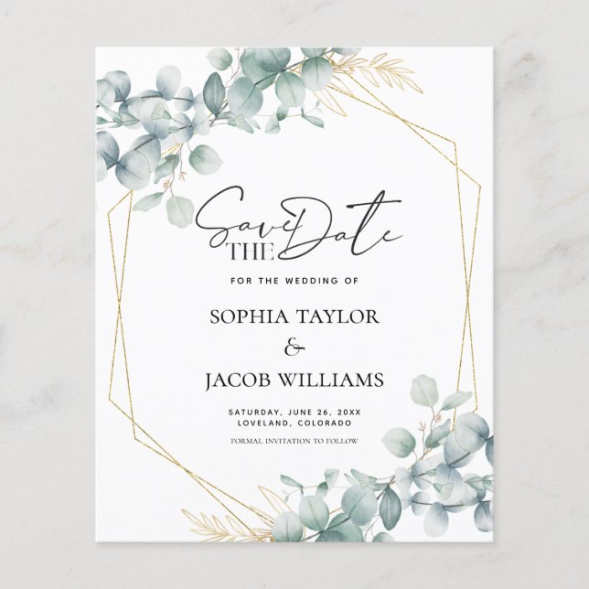 Budget Eucalyptus Greenery Wedding Save The Date (Front)