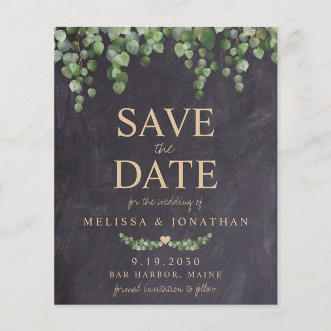 Budget Eucalyptus Greenery Wedding Save The Date (Front)