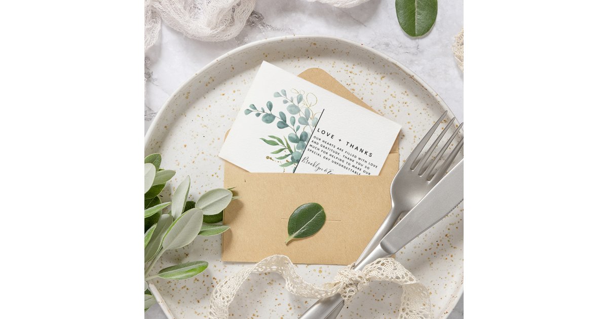 BUDGET Eucalyptus Greenery Wedding Thank You Note Card | Zazzle