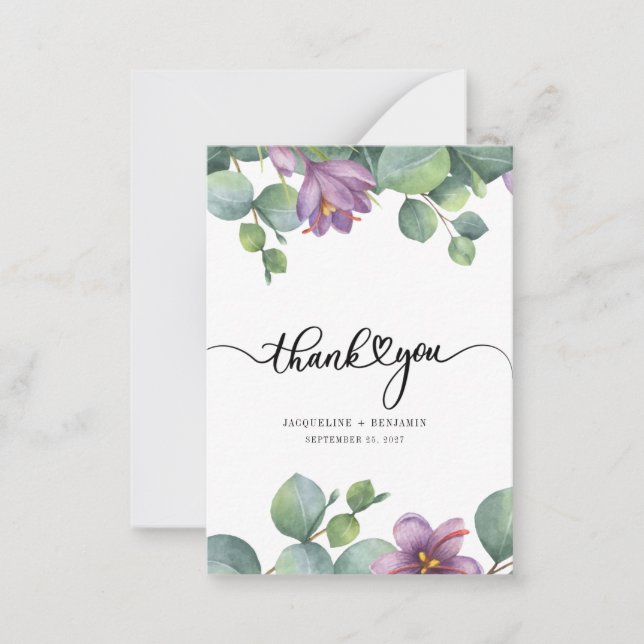 Budget Eucalyptus Hand-Lettered Wedding Thank You Note Card (Front)