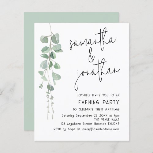 Budget Eucalyptus Informal Wedding Evening Invite