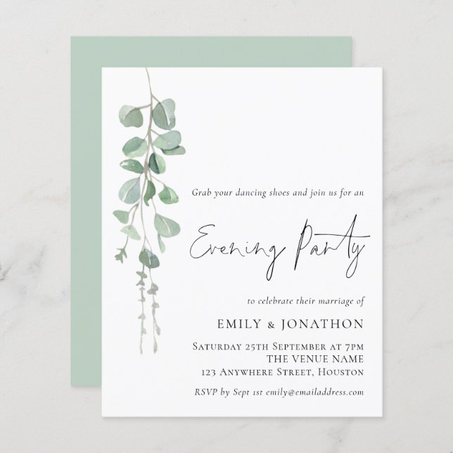 Budget Eucalyptus Informal Wedding Evening Party  (Front/Back)