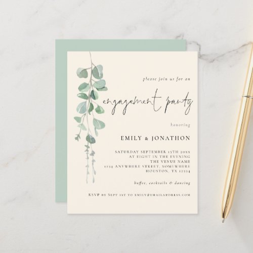 Budget Eucalyptus Ivory Engagement Party Invite