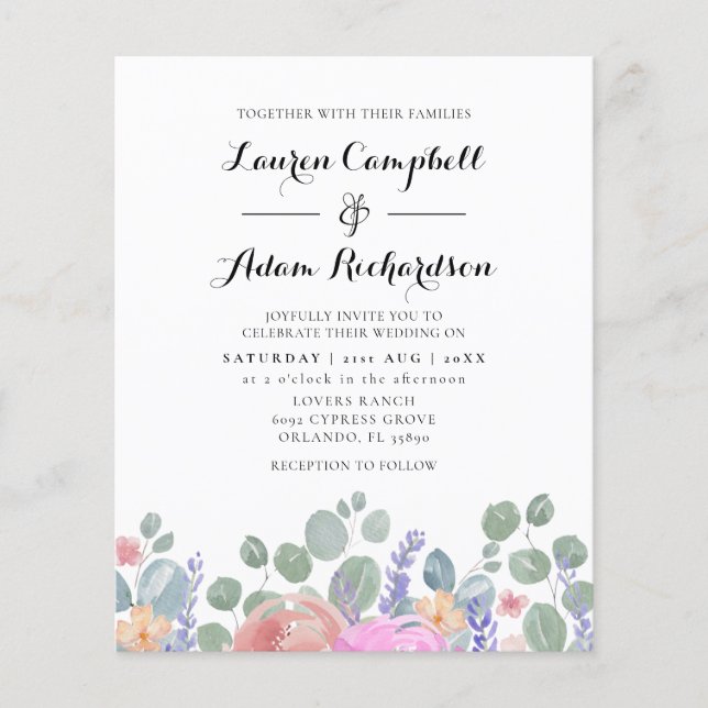 Budget Eucalyptus & Lavender Watercolor Wedding (Front)
