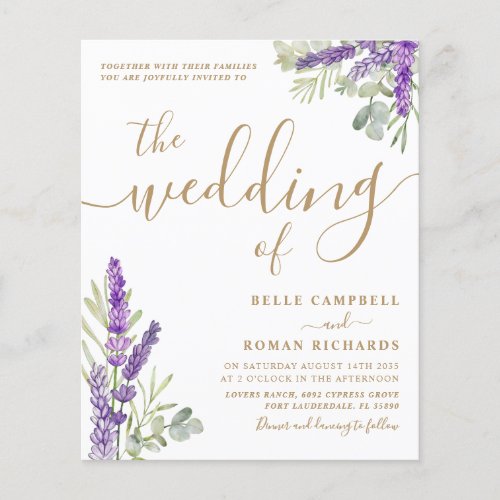 Budget Eucalyptus & Lavender Wedding Invitation