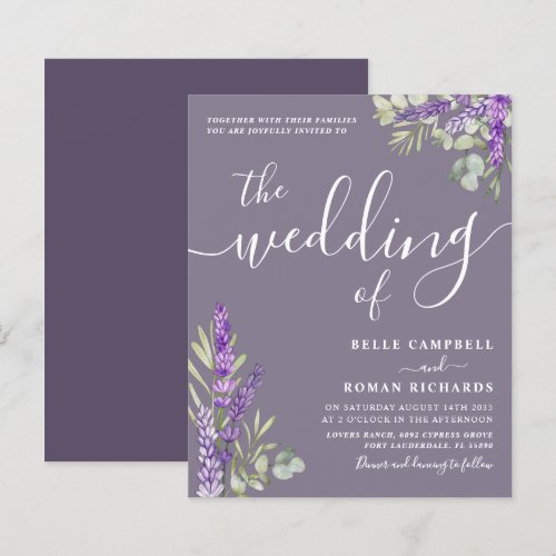 Budget Eucalyptus & Lavender Wedding Invitation