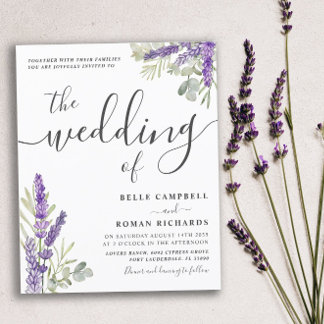 Budget Eucalyptus & Lavender Wedding Invitation