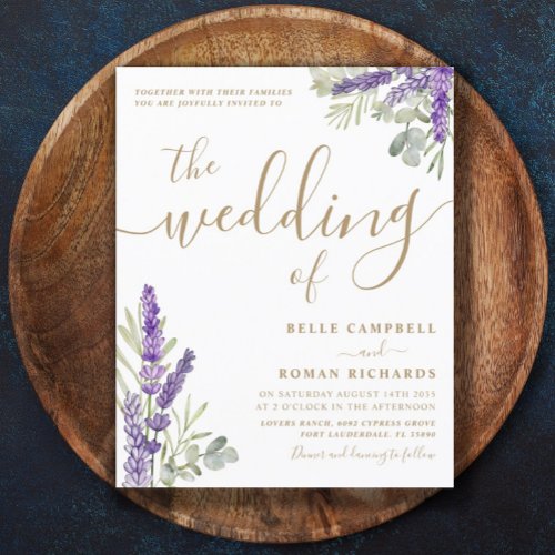 Budget Eucalyptus  Lavender Wedding Invitation