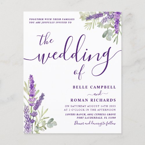 Budget Eucalyptus & Lavender Wedding Invitation
