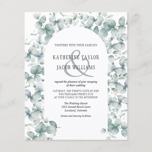 Budget Eucalyptus Leaf Greenery Wedding Invitation