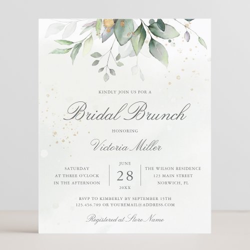Budget Eucalyptus Leaves Bridal Brunch Invitation
