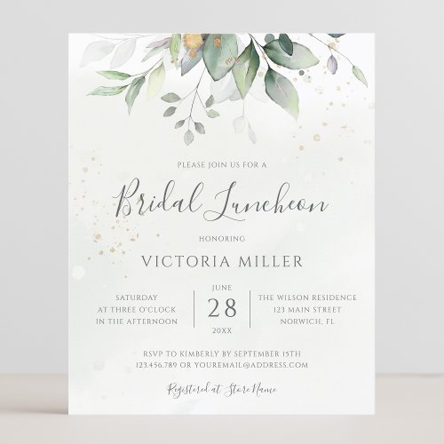 Budget Eucalyptus Leaves Bridal Luncheon Invites