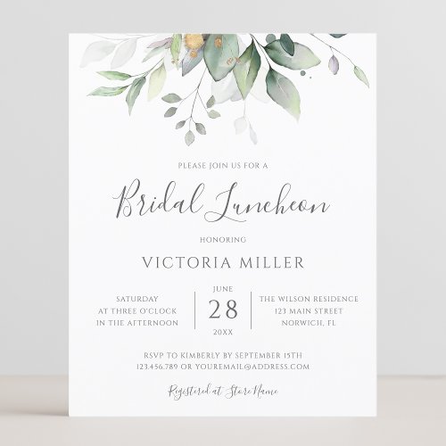 Budget Eucalyptus Leaves Bridal Luncheon Invites