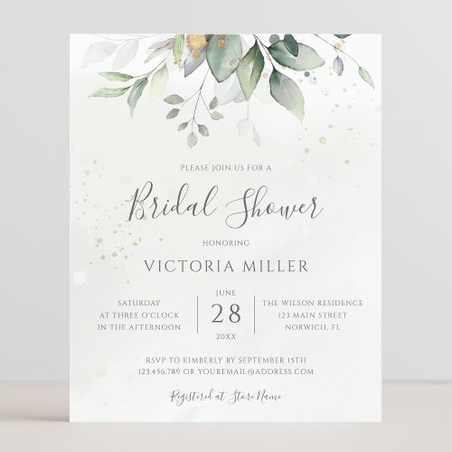 Budget Eucalyptus Leaves Bridal Shower Invitation