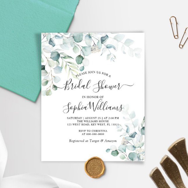 Budget Eucalyptus Leaves Bridal Shower Invitation (Creator Uploaded)